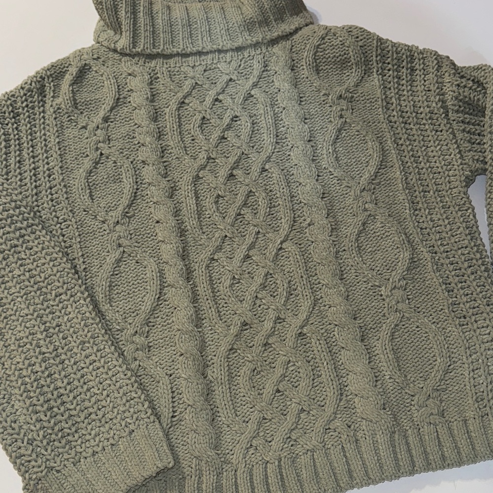 Loveβ Tree Sage Cable Knit Turtleneck Sweater